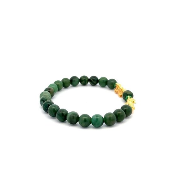 18K Gold Dragon Pixiu Double Piyao Charm Bracelet Gemstones African Jade 6mm - Picture 5 of 5